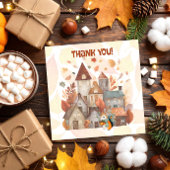 かわいい秋フクロウ/リス男の子誕生日招待状 サンキューカード