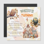かわいい秋フクロウ/リス男の子誕生日招待状 マグネット招待状 (正面/裏面)