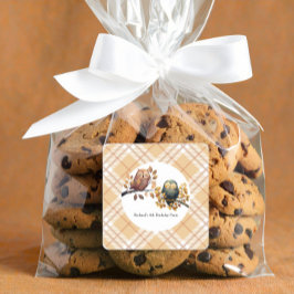 かわいい秋フクロウ&リス男の子誕生日 スクエアシール