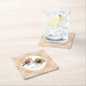 かわいい秋フクロウ&リス男の子誕生日 スクエアペーパーコースター (インサイチュ)