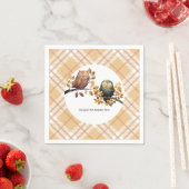 かわいい秋フクロウ&リス男の子誕生日 スタンダードカクテルナプキン (インサイチュ)