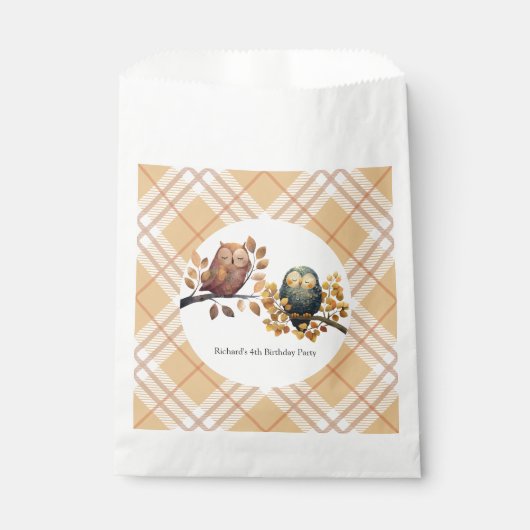 かわいい秋フクロウ&リス男の子誕生日 フェイバーバッグ (正面)