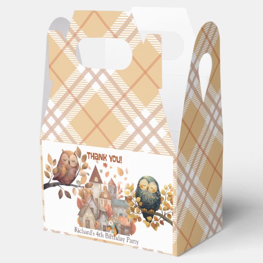 かわいい秋フクロウ&リス男の子誕生日 フェイバーボックス (オープン)