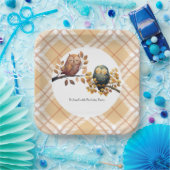 かわいい秋フクロウ&リス男の子誕生日 ペーパープレート (パーティー)