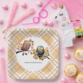 かわいい秋フクロウ&リス男の子誕生日 ペーパープレート (パーティー)