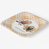 かわいい秋フクロウ&リス男の子誕生日 ペーパープレート (傾斜あり)