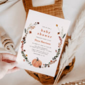 かわいい秋フローラカボチャリースベビーシャワー 招待状