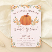 かわいい秋フローラリトルカボチャ女の子1st誕生日 招待状