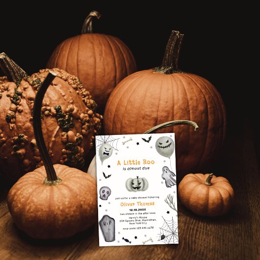 かわいい秋リトルブー幽霊ハロウィンベイビーシャワー 招待状