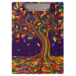 かわいい秋レインボーツリーパープルオータムンサンクスギビング クリップボード