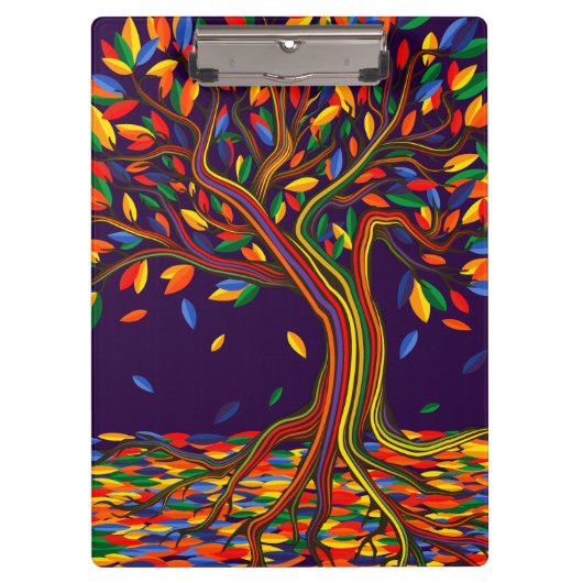 かわいい秋レインボーツリーパープルオータムンサンクスギビング クリップボード (正面)