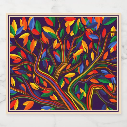 かわいい秋レインボーツリーパープルオータムンサンクスギビング ビールラベル (シングルラベル)