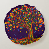 かわいい秋レインボーツリーパープルオータムンサンクスギビング ラウンドクッション (裏面)