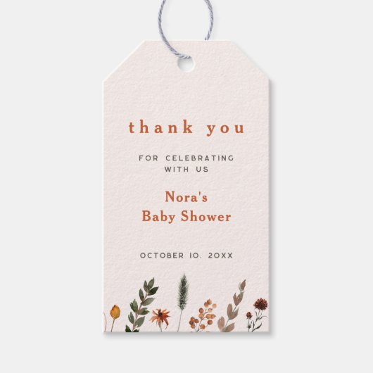 かわいい秋ワイルドフラワーありがとう ギフトタグ (正面)