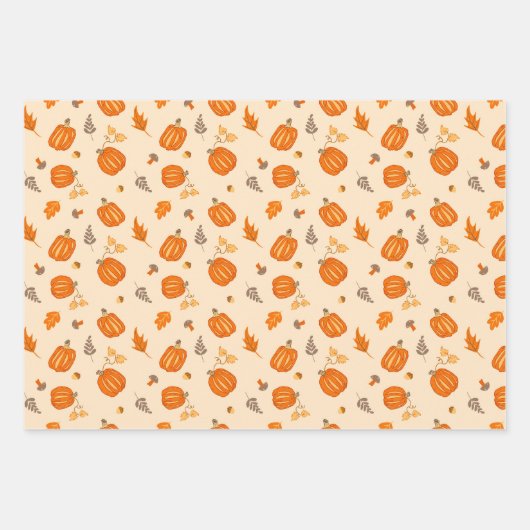 かわいい秋七面鳥とカボチャ ラッピングペーパーシート (正面2)