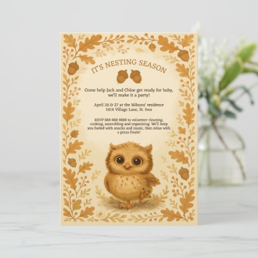 かわいい秋入れ子パーティーお洒落フクロウの森 招待状 (スタンド正面)