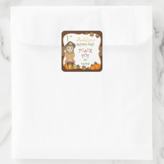 かわいい秋収穫人形1歳の誕生日ありがとうお名前 スクエアシール (バッグ)