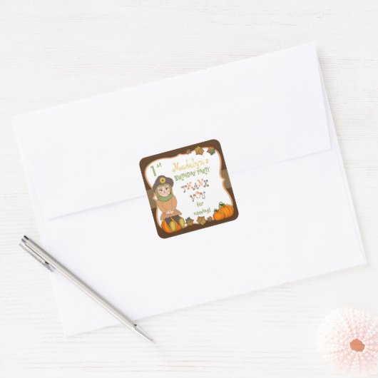 かわいい秋収穫人形1歳の誕生日ありがとうお名前 スクエアシール (封筒)