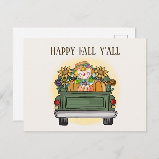 かわいい秋季節のかかしトラック追加文字  ポストカード (正面/裏面)