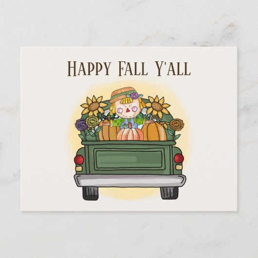かわいい秋季節のかかしトラック追加文字  ポストカード (正面)