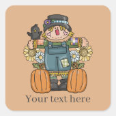 かわいい秋季節のかかし追加文字 スクエアシール (正面)
