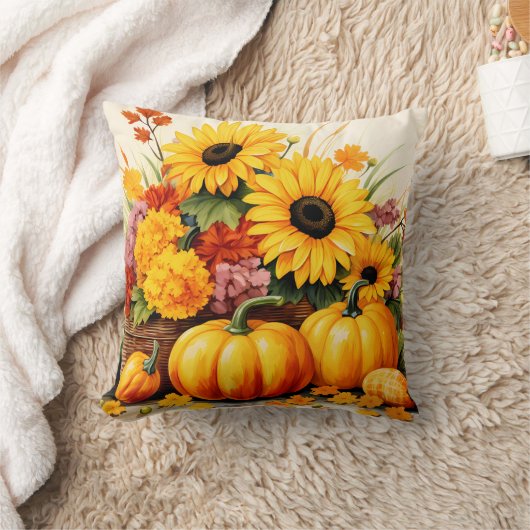 かわいい秋季節のカボチャひまわり クッション (ブランケット)