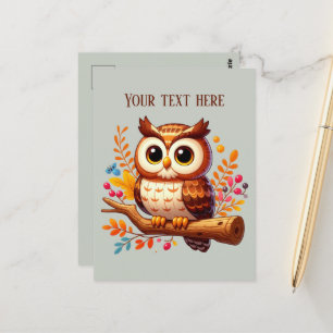 かわいい秋季節のフクロウ追加文字 ポストカード