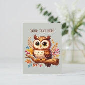 かわいい秋季節のフクロウ追加文字 ポストカード (スタンド正面)