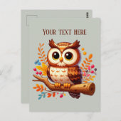 かわいい秋季節のフクロウ追加文字 ポストカード (正面/裏面)