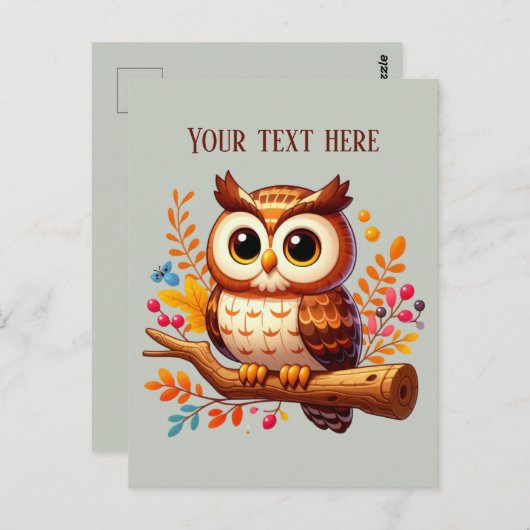 かわいい秋季節のフクロウ追加文字 ポストカード (正面/裏面)