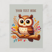 かわいい秋季節のフクロウ追加文字 ポストカード (正面)