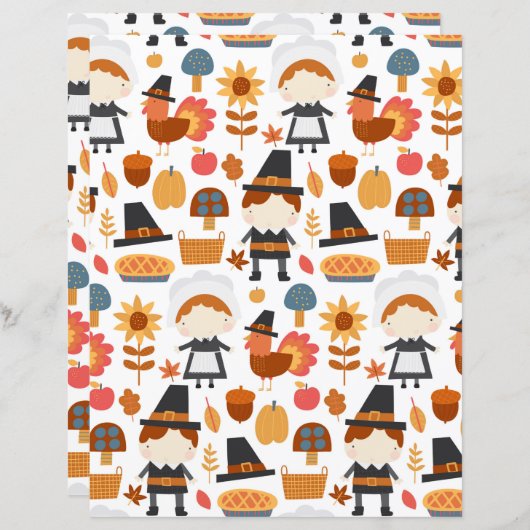 かわいい秋感謝型スクラップブック紙 (正面/裏面)