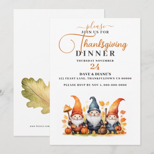 かわいい秋格言感謝祭 招待状 (正面/裏面)