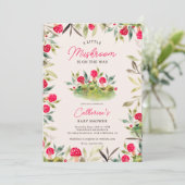 かわいい秋水色の小さなキノコの赤ちゃんシャワー 招待状 (スタンド正面)