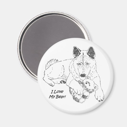 かわいい秋田とテディベア犬ポートレートアート マグネット (正面/裏面)