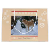 かわいい秋田のキスをするな雪だるまの秋田の写真のクリスマス ラージペーパーバッグ (正面)