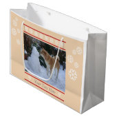 かわいい秋田のキスをするな雪だるまの秋田の写真のクリスマス ラージペーパーバッグ (正面アングル)