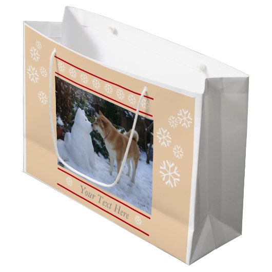 かわいい秋田のキスをするな雪だるまの秋田の写真のクリスマス ラージペーパーバッグ (正面アングル)