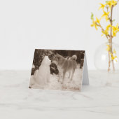 かわいい秋田キスをする雪だるまの写真 カード (黄色い花)