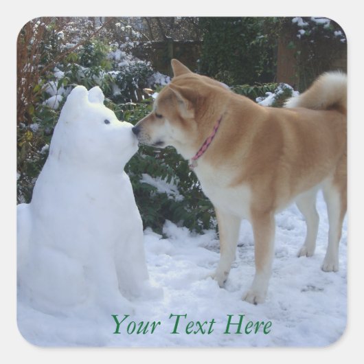 かわいい秋田キスをする雪だるま秋田フォトクリスマス スクエアシール (正面)