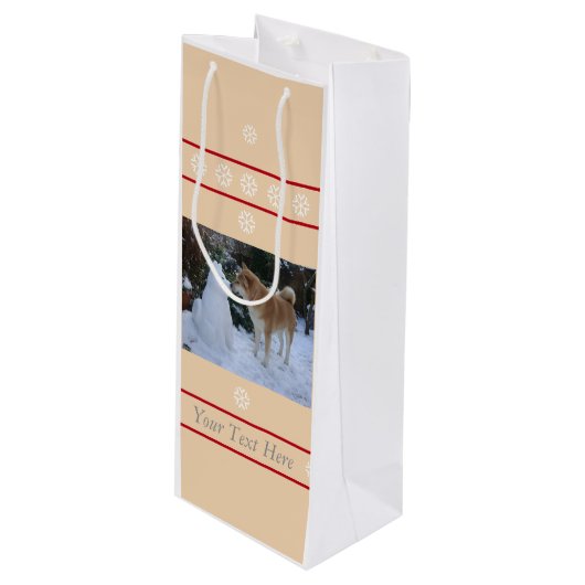 かわいい秋田キスをする雪だるま秋田フォトクリスマス ワインギフトバッグ (正面アングル)