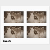 かわいい秋田キスをする雪だるま秋田フォトクリスマス 長方形シール (シート)