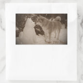 かわいい秋田キスをする雪だるま秋田フォトクリスマス 長方形シール (バッグ)