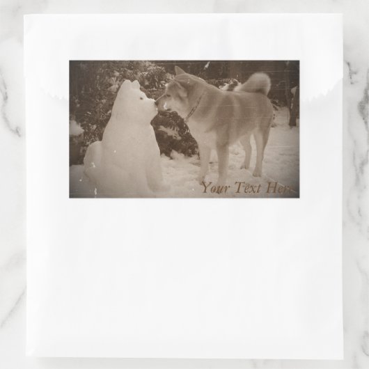 かわいい秋田キスをする雪だるま秋田フォトクリスマス 長方形シール (バッグ)