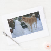 かわいい秋田キスをする雪だるま秋田犬の写真 長方形シール (封筒)