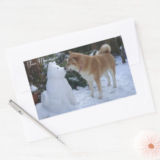 かわいい秋田キスをする雪だるま秋田犬の写真 長方形シール (封筒)