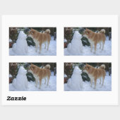 かわいい秋田キスをする雪だるま秋田犬の写真 長方形シール (シート)