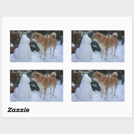 かわいい秋田キスをする雪だるま秋田犬の写真 長方形シール (シート)