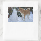 かわいい秋田キスをする雪だるま秋田犬の写真 長方形シール (バッグ)