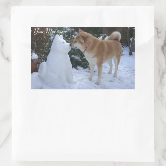 かわいい秋田キスをする雪だるま秋田犬の写真 長方形シール (バッグ)